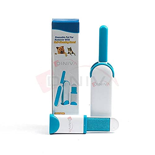 Diniva Pet Hair, Dust, Lint Remover Double Sided, Reusable Brush with Self-Cleaning Base for Clothing and Furniture, Couch, Carpet (Multi.) 1
