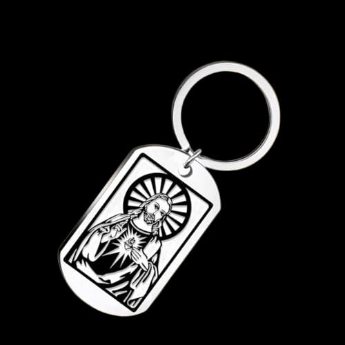Porte-clés croix de Jésus-Christ acier inoxydable argenté pendentif chrétien