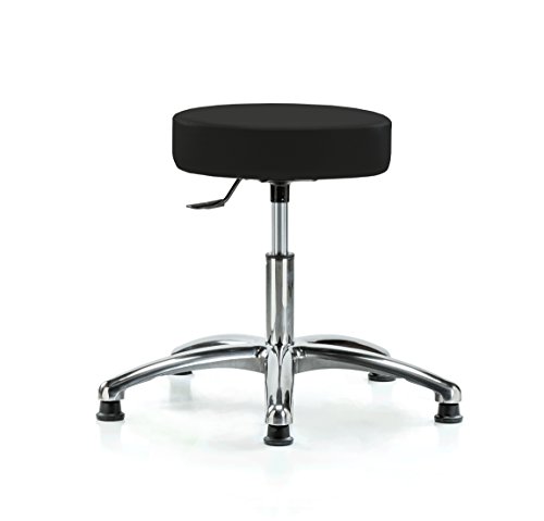 Perch Chrome Rolling Single Lever Height Adjustable Swivel Stool, Stationary Caps, Desk Height, Black Fabric
