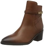 TOMMY HILFIGER Damen Boots Blockabsatz Zipper Logo-Emblem spitze Kappe Uni cognac