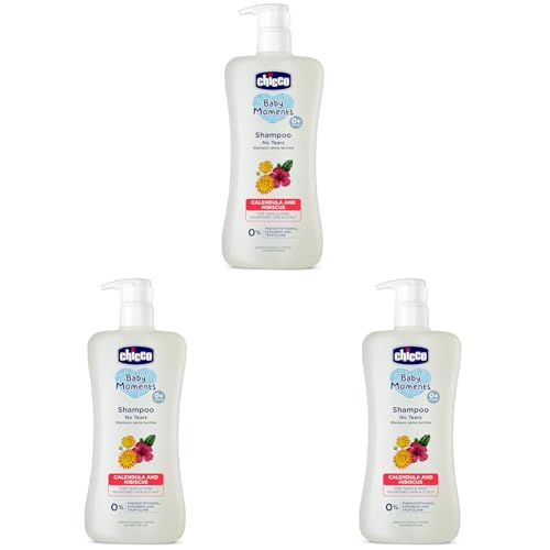 Image of Chicco Baby Moments Shampoo for Tear-Free Bath times, Natural Ingredients, Suitable for baby's tangle Free, smooth hair, No Phenoxyethanol and Parabens (500ml) (Pack of 3)