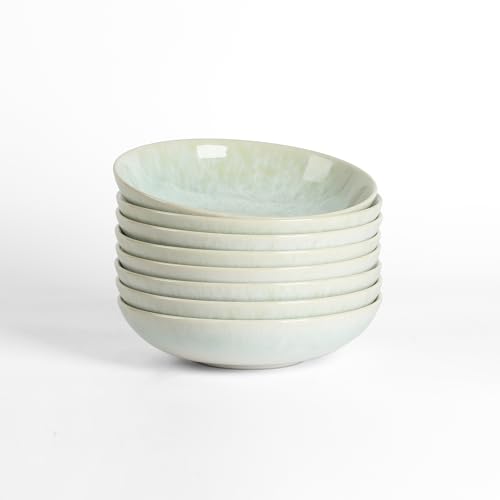 Image of Stone Lain Riley 8-Piece Pasta Bowl Set Stoneware, Bowls, Dishwasher and Microwave Safe, Dish Set for 8, Seafoam
