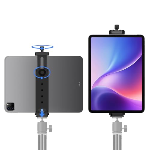 Aluminum iPad Tripod Mount Adapter with ARCA-Swiss Quick Release Plate, Universal Tablet Holder for Tripod with 1/4” Thread, Fits 4.7'-12.9' iPads & Tablets, for Video, Streaming, Photography