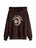 SOLY HUX Girl's Letter Print Long Sleeve Hoodie Pocket Graphic Top Sweatshirt Sun Moon Chocolate Brown 11-12Y