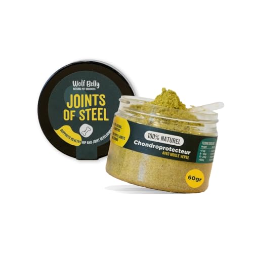 Wolf Belly – Complément Articulation Chien 100% Naturel (60g) Poudre Moule Verte, MSM & Curcuma | Traitement Arthrose Anti-Inflammatoire | Senior & Grandes Races - Fabriqué en Europe