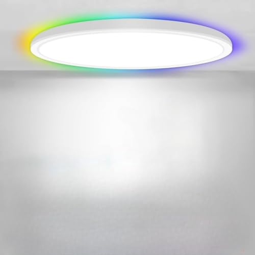 Yexati Plafon LED Techo Regulable, 24W 13 Colores RGB Regulable Lámpara de Techo con Mando a Distanci, Lampara LED Techo Modernos para Dormitorio 3000K-6500K, para Dormitorios, Salones, Baños, Ø30CM