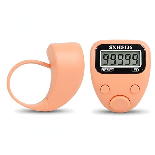 Image of Digital Hand Tally Counter with Finger Ring,5-Digit LED Display,Reset Button (Model No.506) (Peach)