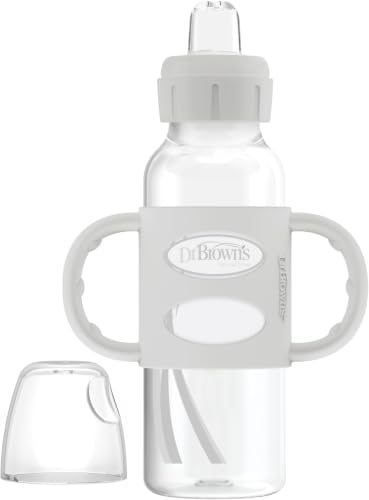 Dr. Brown's Milestones Narrow Sippy Spout Bottle with 100% Silicone, Easy-Grip Handles and Soft Sippy Spout, 8oz/250mL, Gray, 6m+ (Pack of 12)