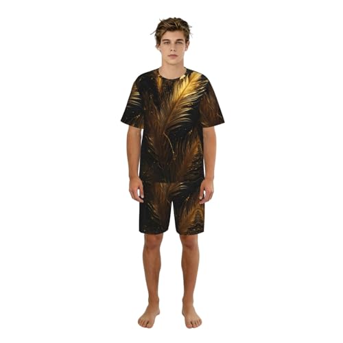 Pyjama homme pour week-end paresseux, ensemble élégant à imprimé plumes