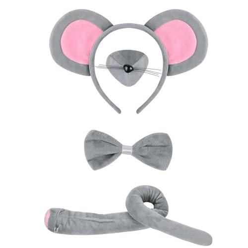 Chyuxinda 4pcs Mauskostüm Maus Ohren Haarreifen Nase Fliege Tier für Halloween Karneval Cosplay Motto Party Fasaching Kostüm Geburtstagsfeier