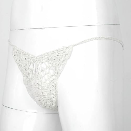 Men Handmade Crocheted G-String Hollow Out Bulge Pouch Briefs Elastic Waistband T-Back Thongs Sunbathing Swimwear4