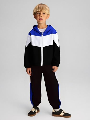 Image of Boys Clothes 2pcs Tween Boy Color Block Hoodie + Pants Little Boys Fall Winter Outfits Set, 4-12 Years