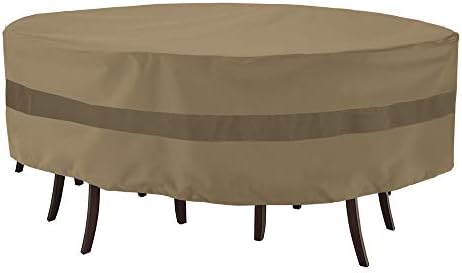 SunPatio Patio Round Table and Chairs Cover, Heavy Duty Waterproof Patio Furniture Set Cover for Outdoor Dining Set, Veranda Patio Furniture Cover for All Weather Protection, 84" Dia x 30" H, Taupe