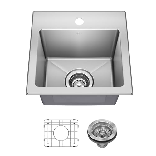 KRAUS Fairlane 15-inch Drop In/Top Mount Single Bowl 18-Gauge Stainless Steel Kitchen Bar Sink, KHT631-15 - image 1