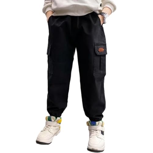 WISREMT Boys Cargo Pants Elastic Waist Casual Pants Pull On Jogging Trousers School Uniform Sweatpants for 3-16 Years