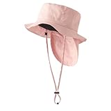 [EMOKA] キッズ ハット 帽子 UVカット 子供 ベビー 52cm 54cm 日よけ タレ付き (54cm, パステルピンク)
