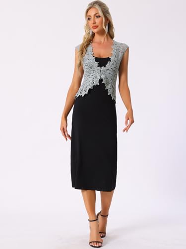 Image of Allegra K Lace Shrug Bolero for Women's Wedding Guest Cap Sleeve Sheer Floral Cardigan
