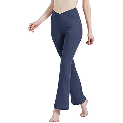 QUXIANG Womens Bootcut Yoga Pants, Womens Crossover Flare Leggings Tummy Control Gym Workout Work Pants Navy Blue Cover