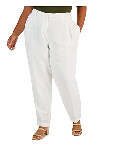 Calvin Klein Womens Plus Pleat Front Wear to Work Ankle Pants Ivory 18W