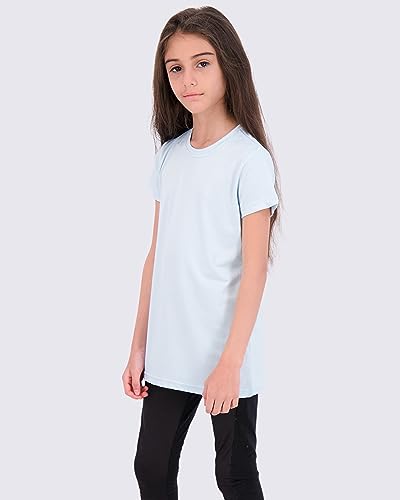 Real Essentials 4 Pack: Girls Short Sleeve Shirts Tees Active Quick Dry Fit Crew Neck T-Shirt Active Athletic Tops Soccer Sports Yoga Young Teen Chica's Kids Zebra Summer Clothes - Set 4, Lg (14) #TOP1