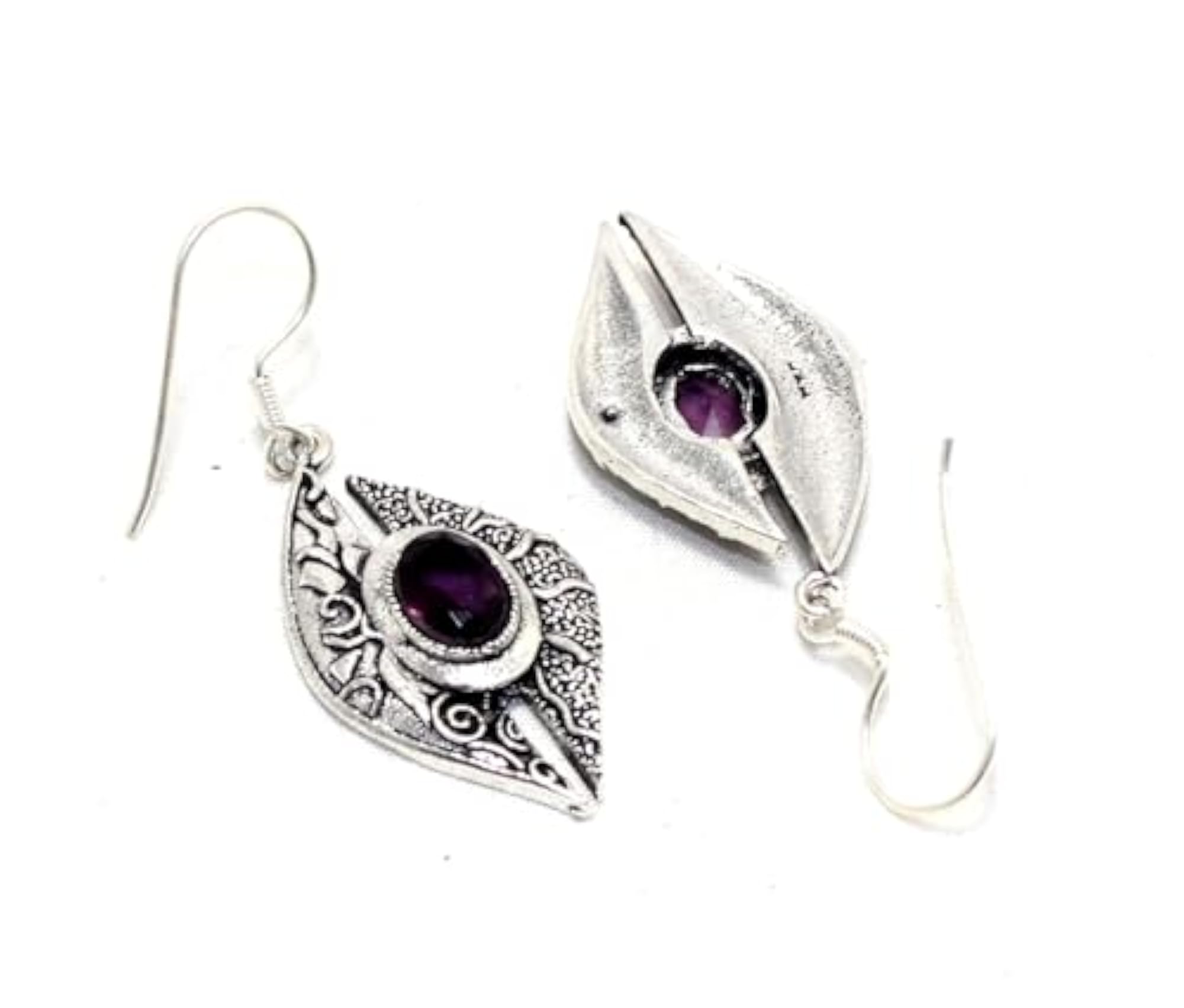 Women's Handmade 925 Sterling Silver Natural Amethyst Dangle Earrings