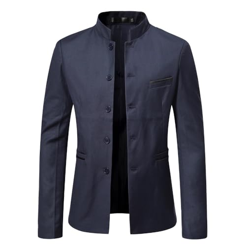 Men's Casual Blazer Single Breasted Stand Collar Slim Fit Mao Suit Jacket for Fall Winter Business Wear