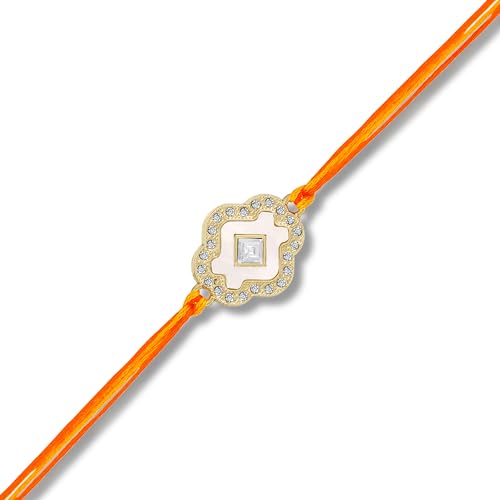 Image of Mahi Elegant Floral Rakhi for Brother with White Enamel and Studded Crystals (RA1100870G)