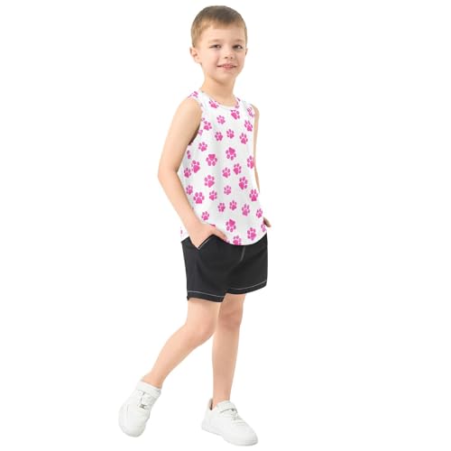 J JOYSAY Cartoon Paw Footprint Fuchsia Boys Tank Top Sleeveless Muscle Shirts Quick Dry Kids T-Shirts 3-15T4