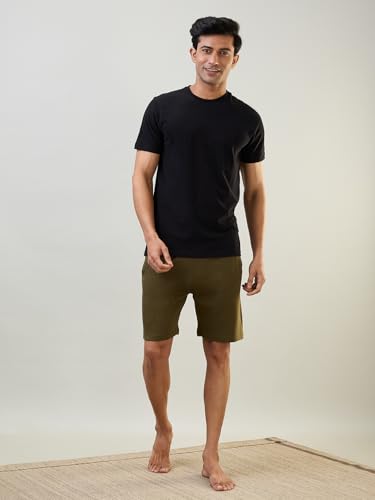 Image of SleepZ by Raymond Men Regular Fit Solid Pattern Cotton Polyester Blend Shorts