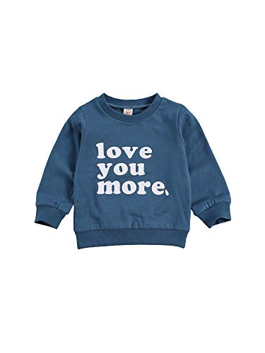 Baby Boys Valentine 's Day Sweatshirts Love You More Long Sleeve Crewneck Shirt Pullover Sweaters Letter Printed Tops Blouse Blue