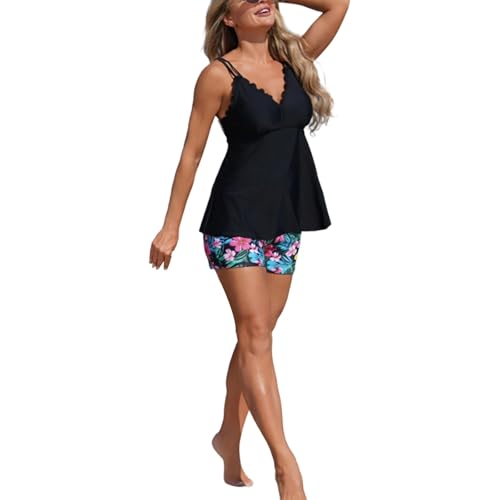 Generisch Traje de baño premamá para mujer, traje de baño para mujer, ribete de conchas, cuello en V, traje de baño de dos piezas, tallas grandes, traje de baño elegante para embarazadas, Negro , XL