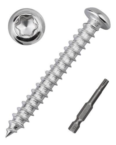 Vis à tôle M6x50 mm Torx en acier inoxydable 304 EASTLO avec embout T30 - Lot de 50 pièces