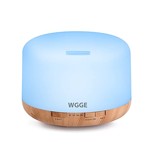 WGGE Essential Oil Diffuser, 500ml Premium Ultrasonic Vaporizer Aromatherapy Diffuser with 7 Color Changing, Timer, and Waterless Auto-Off