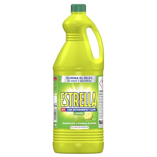 Estrella 2 en 1 Lejía con Detergente Limón, Desinfección y limpieza sin huella para el hogar - 2,87 litros