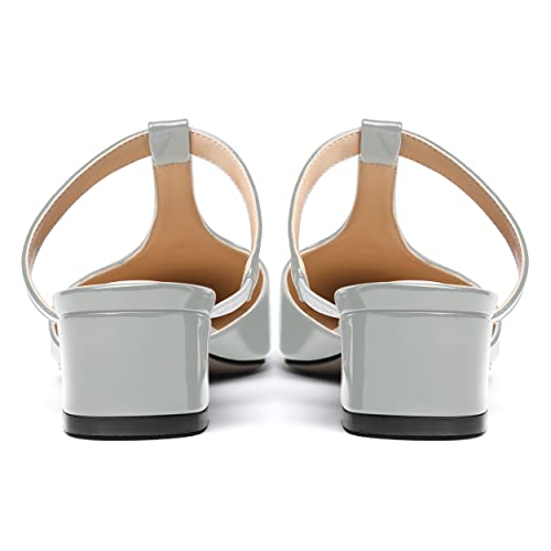 SHOWFOREST Women's Dating Pointed Toe Patent Dress T Strap Slip On Chunky Low Heel Pumps Shoes 1.5 Inch4