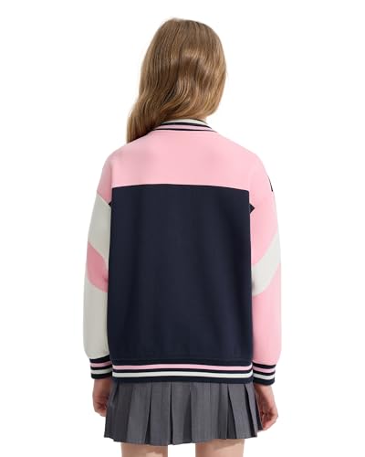 Rolanko Girls Varsity Jackets Baseball Bomber Color Block Letterman Jacket Outwear With Pockets 7-15 Years4