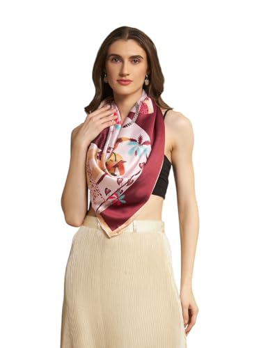 Image of Ravaiyaa - Attitude is everything Women Silk Digital Print Large Square Scarf Breathable Lightweight Neckerchief Printed Headscarf 40 inch x 40 inch Inch