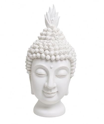 Image of JRose Collections Buddha Head Statue White Resin Ornament 20cm Zen Meditation Decor Calm Home Living Room Bedroom Shelf Decoration Mindfulness Aesthetic Sculpture Indoor Display JR2519
