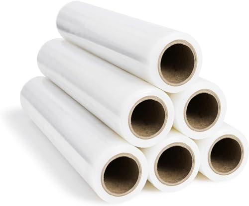 RAGO Lot de 6 films extensibles transparents pour meubles - 150 m - Rouleau de film étirable à la main - Film pour palette - Film enroulé - Matériau d'emballage (7,5 x 7,5 x 40 cm)