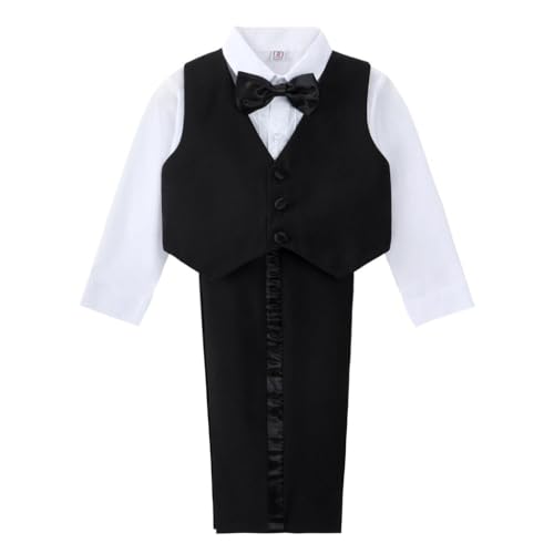 Dressy Daisy Baby Boy Tuxedo 5 Pieces Set Formal Dress Suit Gentleman Tux Wedding Outfit Black White Ivory3