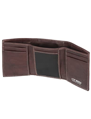 Steve Madden Men Leather Rfid Wallet Extra Capacity Attached Flip Pocket Wallet