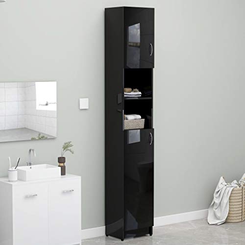 UnfadeMemory Armario para Baño o Habitacion,Mueble Baño Auxiliar,Estante de Almacenamiento,Madera Aglomerad,32x25,5x190cm (Negro Brillante)