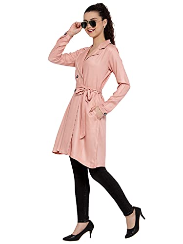Image of Style Quotient Women Black Solid Double-Breasted Trench Coat