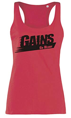 GO HEAVY Mujer Racer Camiseta Tirantes Deporte de Gimnasio Camiseta sin Mangas | Yoga Sport Top Gains Rojo XL