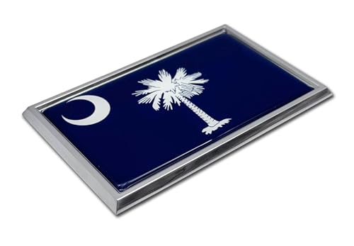 Image of Elektroplate Premium South Carolina SC State Flag with Palmetto Tree All Metal Chrome Emblem for Cars, Trucks, and All Auto | Universal Fit at 2.5 inch x 3.8 inch | Weatherproof