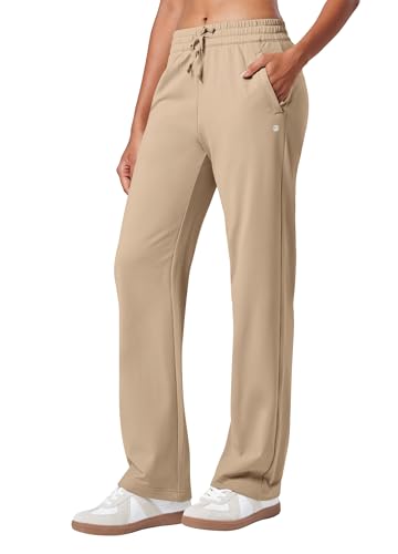 Willit Women's Fleece Lined Pants with Zipper Pockets Winter Thermal Warm Hiking Straight Leg Pants Khaki L 31"