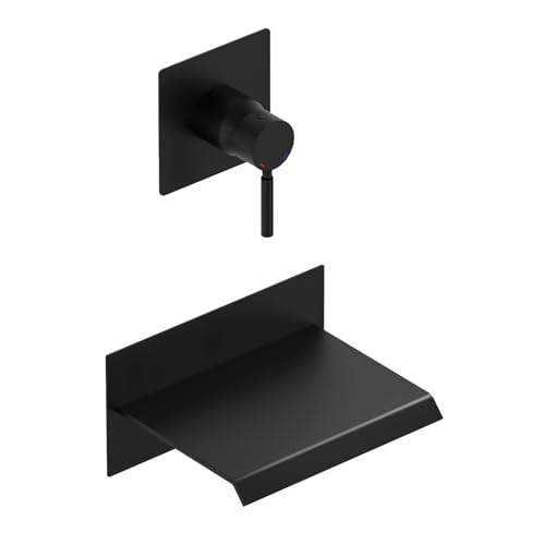 BWE Wall Mount Bathtub Faucet Matte Black Single Handle Bathtub Faucet with Rough in Valve High Flow...