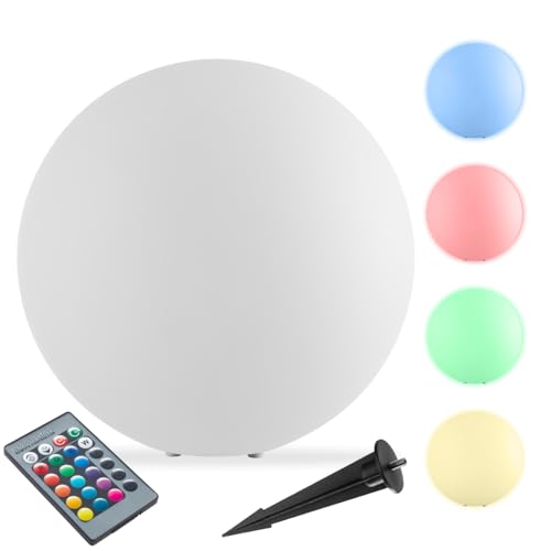 tectake® Lampe globe LED multicolore Taille M (Ø 40 x 40 cm) avec telecommande 16 couleurs Veilleuse Lampe jardin Luminaire exterieur Éclairage extérieur...