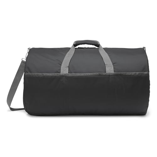 Amazon Essentials Macuto de Lona, Bolsa de Viaje/Almacenaje Grande y Plegable con Bolsillos con Cremallera, 63,5cm, Capacidad de 15,9kg, Negro