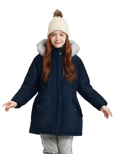 SOLOCOTE Girls Winter Coat Water-resistant Heavyweight Ski Jacket Faux Down Hooded Long Parka for Kids4